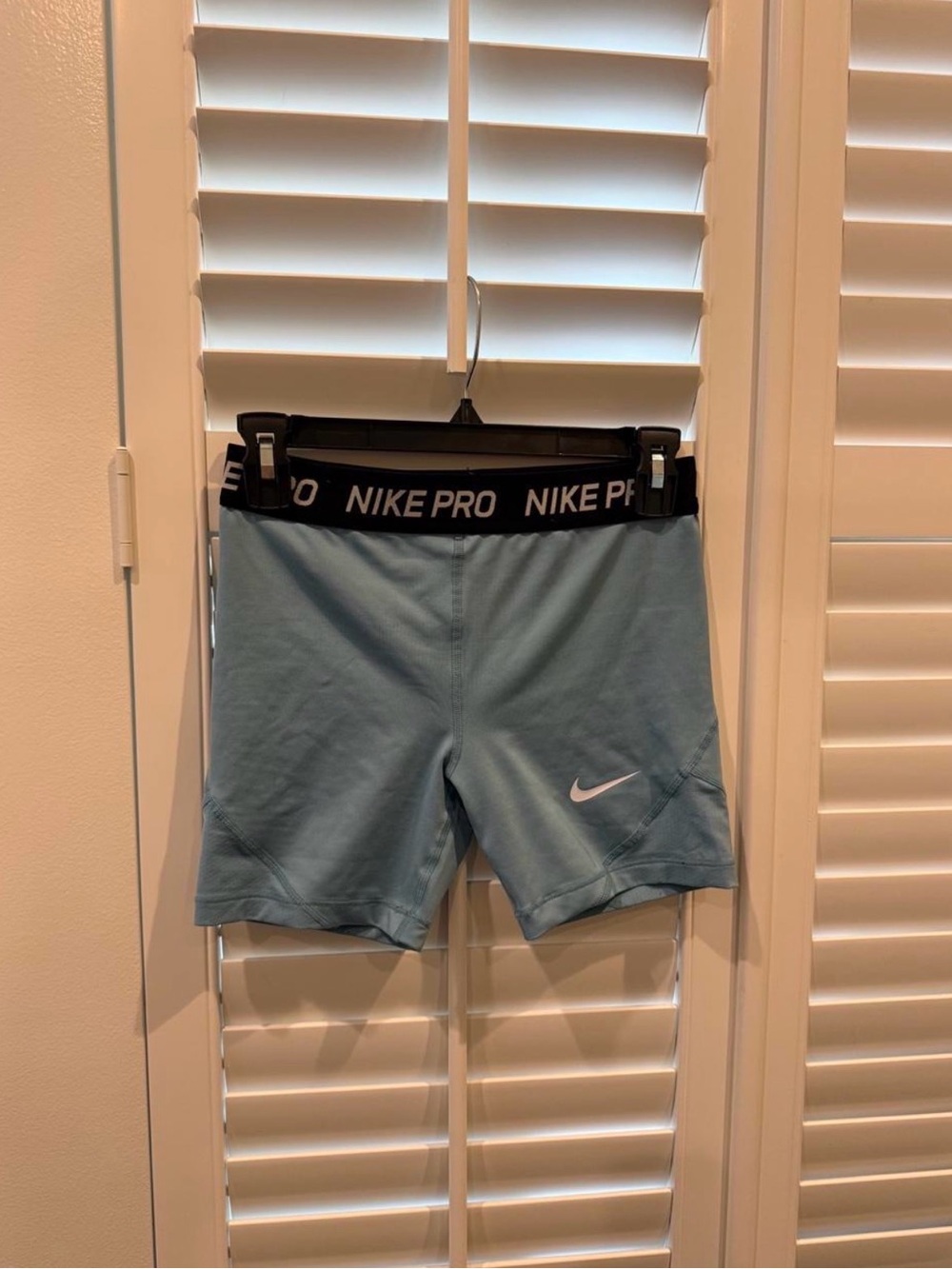 Nike Pro Light Blue Girls' Training Shorts with Black Elastic Waistband